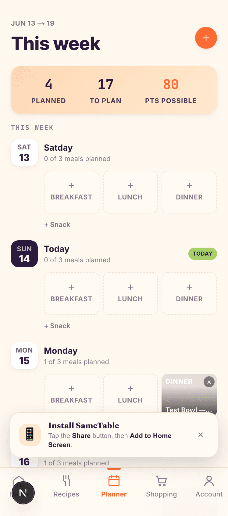 SameTable — weekly meal planner